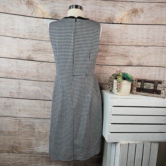 Talbots Black White Houndstooth Sheath Dress Bow Neck Sleeveless Size 6 - Picture 4 of 6